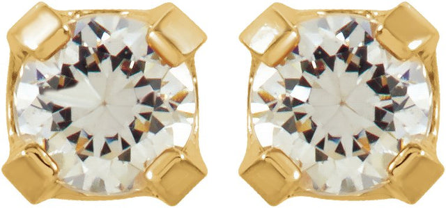 14K Gold Round White Cubic Zirconia Piercing Piercing Stud Earrings - Yellow Gold - view 2