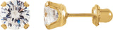 14K Gold Round White Cubic Zirconia Piercing Piercing Stud Earrings - Yellow Gold