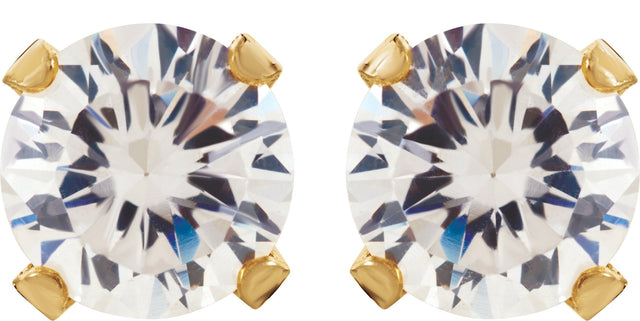 14K Gold Round White Cubic Zirconia Piercing Piercing Stud Earrings - Yellow Gold - view 2