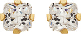 14K Gold Square White Cubic Zirconia Round 4-Prong Piercing Piercing Stud Earrings - Yellow Gold - view 2