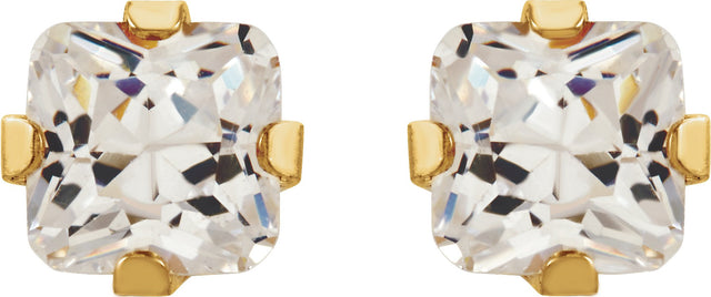 14K Gold Square White Cubic Zirconia Round 4-Prong Piercing Piercing Stud Earrings - Yellow Gold - view 2
