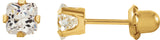 14K Gold Square White Cubic Zirconia Round 4-Prong Piercing Piercing Stud Earrings - Yellow Gold