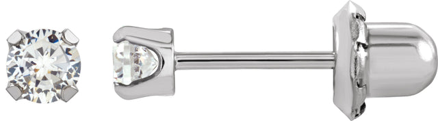 14K Gold Round White Cubic Zirconia Piercing Piercing Stud Earrings - White Gold