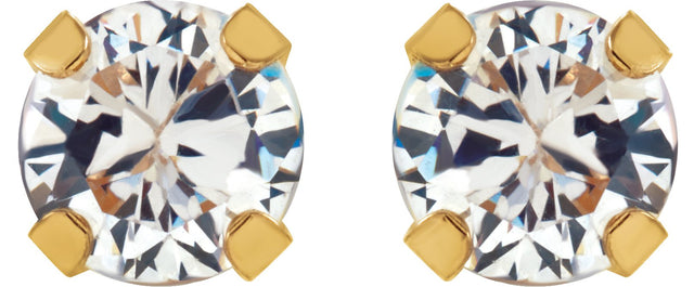 14K Gold Round White Cubic Zirconia Piercing Piercing Stud Earrings - Yellow Gold - view 2