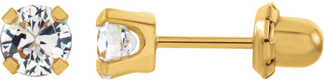 14K Gold Round White Cubic Zirconia Piercing Piercing Stud Earrings - Yellow Gold
