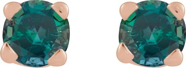 14K Gold Natural Alexandrite Round 4-Prong Lightweight Stud Earrings - Rose Gold - view 10
