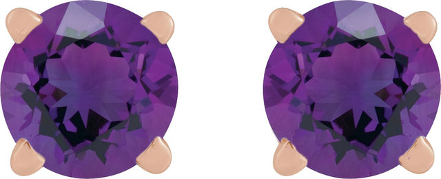 14K Gold Natural Amethyst Round 4-Prong Lightweight Stud Earrings - Rose Gold - view 10