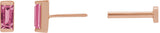 14K Gold Natural Pink Tourmaline Straight Baguette Channel-Set Stud Earrings - Rose Gold - view 3