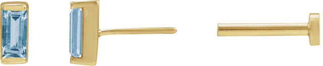 14K Gold Lab-Grown Aqua Sapphire Straight Baguette Channel-Set Stud Earrings - Yellow Gold - view 2