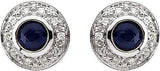 14K Gold Round Natural Blue Sapphire & Natural Diamond Bezel-Set Halo-Style Earrings - view 4