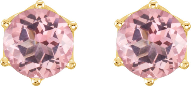 14K Gold Natural Pink Morganite Round 6-Prong Crown Stud Earrings - Yellow Gold - view 4