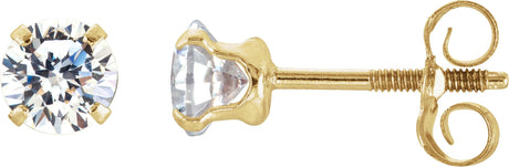 14K Gold White Cubic Zirconia Round 4-Prong Youth Stud Earrings – 4mm Stones
