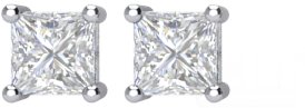 Platinum Natural Diamond Square 4-Prong Stud Earrings - view 4