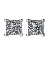 14K Gold Natural Diamond Square 4-Prong Stud Earrings - White Gold - view 4