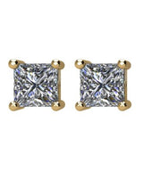 14K Gold Natural Diamond Square 4-Prong Stud Earrings - Yellow Gold - view 4