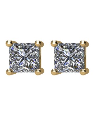 14K Gold Natural Diamond Square 4-Prong Stud Earrings - Yellow Gold - view 4
