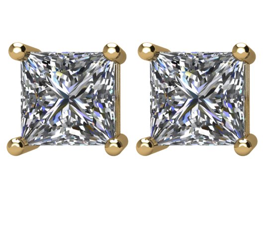 14K Gold Natural Diamond Square 4-Prong Stud Earrings – 2.75x2.75mm - Yellow Gold - view 4