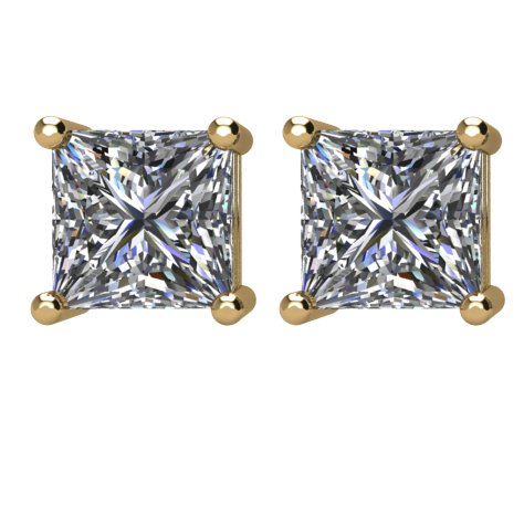 14K Gold Natural Diamond Square 4-Prong Stud Earrings – 2.75x2.75mm - Yellow Gold - view 4