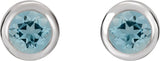 Platinum Natural Aquamarine Round Bezel-Set Birthstone Stud Earrings - view 6