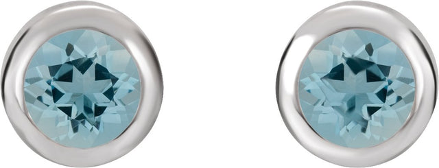 Platinum Natural Aquamarine Round Bezel-Set Birthstone Stud Earrings - view 6