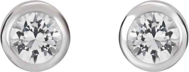 Platinum Natural White Sapphire Round Bezel-Set Birthstone Stud Earrings - view 6
