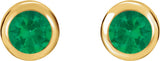 14K Gold Lab-Grown Emerald Round Bezel-Set Birthstone Stud Earrings - Yellow Gold - view 6