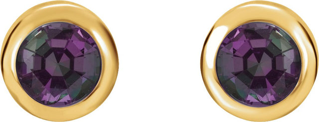 14K Gold Lab-Grown Alexandrite Round Bezel-Set Birthstone Stud Earrings - Yellow Gold - view 6