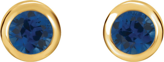 14K Gold Lab-Grown Blue Sapphire Round Bezel-Set Birthstone Stud Earrings - Yellow Gold - view 6