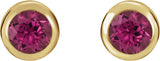 14K Gold Natural Pink Tourmaline Round Bezel-Set Birthstone Stud Earrings - Yellow Gold - view 6
