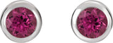 Platinum Natural Pink Tourmaline Round Bezel-Set Birthstone Stud Earrings - view 6