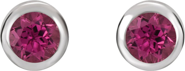 Platinum Natural Pink Tourmaline Round Bezel-Set Birthstone Stud Earrings - view 6