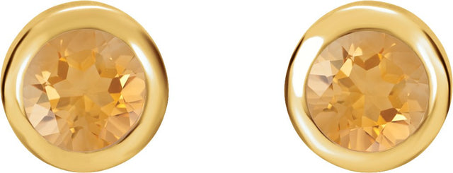 14K Gold Natural Citrine Round Bezel-Set Birthstone Stud Earrings - Yellow Gold - view 6