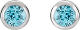 Platinum Natural Blue Zircon Round Bezel-Set Birthstone Stud Earrings - view 6
