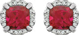 14K Gold Lab-Grown Ruby & Natural Diamond Cushion 4-Prong Halo-Style Birthstone Earrings - view 6