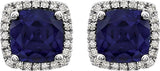 14K Gold Cushion Lab-Grown Blue Sapphire & Natural Diamond Round 4-Prong Halo-Style Earrings - view 4