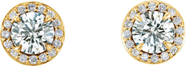 14K Gold Natural Diamond Round 4-Prong Halo-Style Earrings – 3.5-5mm Stones - Yellow Gold - view 6