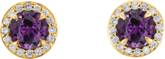 14K Gold Lab-Grown Alexandrite Round 4-Prong Halo-Style Earrings – 3.5-5mm Stones - Yellow Gold - view 6