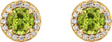 14K Gold Natural Peridot Round 4-Prong Halo-Style Earrings – 3.5-5mm Stones - Yellow Gold - view 6