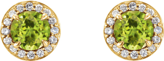 14K Gold Natural Peridot Round 4-Prong Halo-Style Earrings – 3.5-5mm Stones - Yellow Gold - view 6