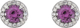 14K Gold Natural Amethyst Round 4-Prong Halo-Style Earrings – 3.5-5mm Stones - White Gold - view 6