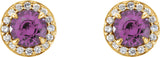 14K Gold Natural Amethyst Round 4-Prong Halo-Style Earrings – 3.5-5mm Stones - Yellow Gold - view 6