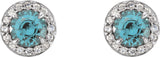 14K Gold Natural Aquamarine Round 4-Prong Halo-Style Earrings – 3.5-5mm Stones - White Gold - view 6
