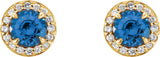 14K Gold Natural Blue Sapphire Round 4-Prong Halo-Style Earrings – 3.5-5mm Stones - Yellow Gold - view 6