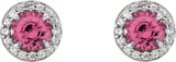 14K Gold Natural Pink Tourmaline Round 4-Prong Halo-Style Earrings – 3.5-5mm Stones - White Gold - view 6