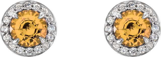 14K Gold Natural Citrine Round 4-Prong Halo-Style Earrings – 3.5-5mm Stones - White Gold - view 6