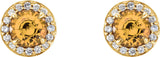 14K Gold Natural Citrine Round 4-Prong Halo-Style Earrings – 3.5-5mm Stones - Yellow Gold - view 6