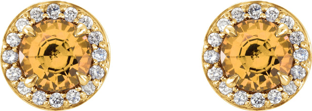 14K Gold Natural Citrine Round 4-Prong Halo-Style Earrings – 3.5-5mm Stones - Yellow Gold - view 6