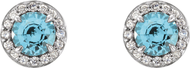 14K Gold Natural Blue Zircon Round 4-Prong Halo-Style Earrings – 3.5-5mm Stones - White Gold - view 6