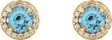 14K Gold Natural Blue Zircon Round 4-Prong Halo-Style Earrings – 3.5-5mm Stones - Yellow Gold - view 6
