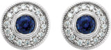Platinum Lab-Grown Blue Sapphire & Natural Diamond Round Bezel-Set Halo-Style Earrings - view 4